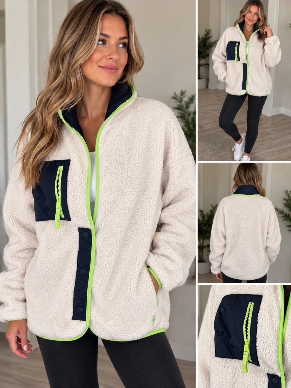 Free People Hit The Slopes Fleece Shawl Jacket in Canvas Combo Size Small